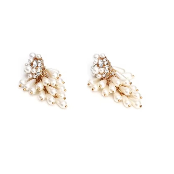 Zara Pearl Tassel Crystal Drop Earrings - Picture 3 of 6